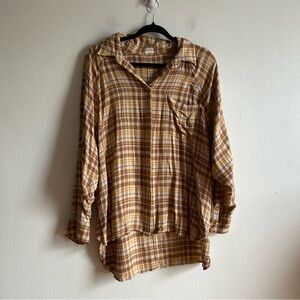 Aritzia Wilfred Free Tan Plaid Button Down Flannel Shirt